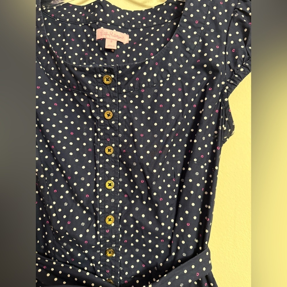 Lilly Pulitzer Dress Womens Navy Polka Dot Fit Flare Cotton Lined Size 2 - Picture 3 of 5